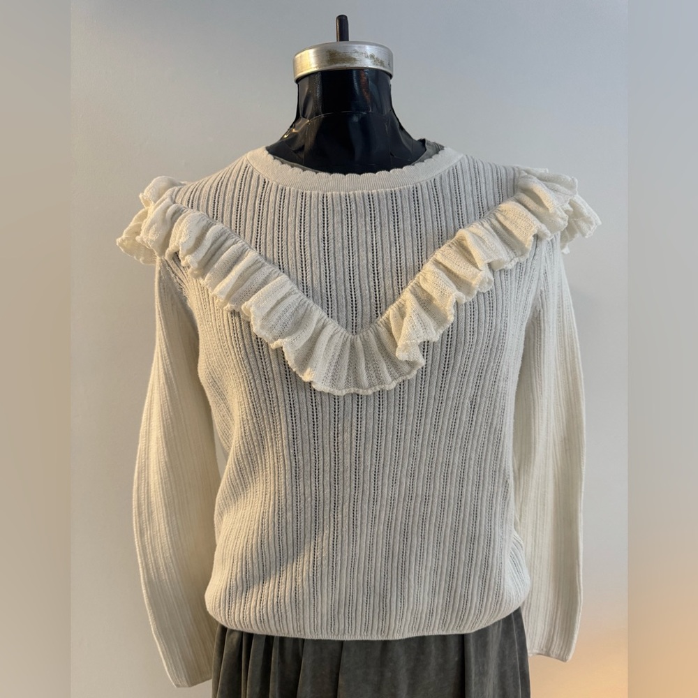 LoveShackFancy Cream Ruffle Sweater XXL